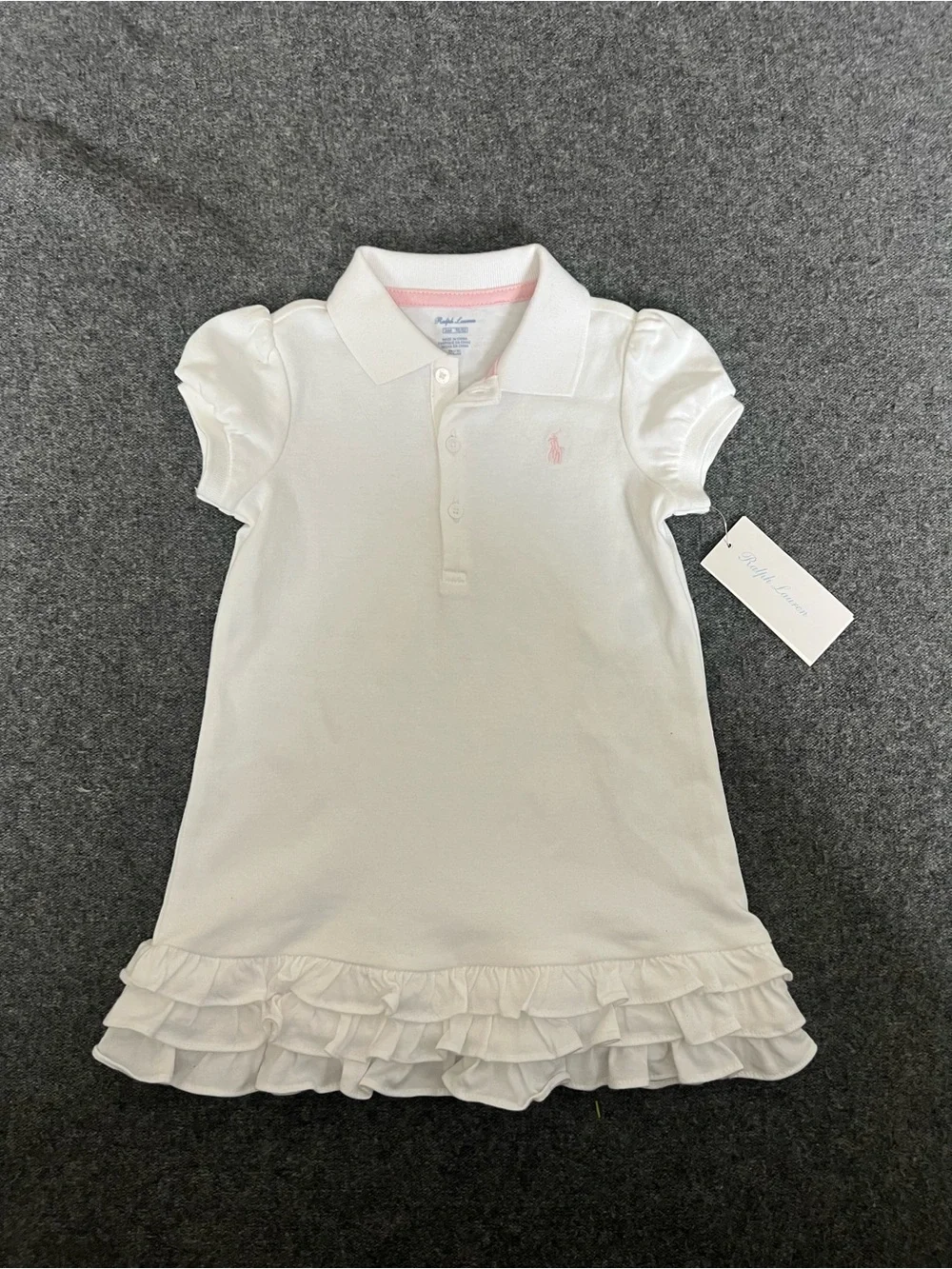 Ralph Lauren White Polo Dress with Pink Logo size 24 months